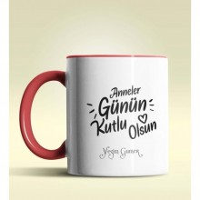 Kişiye Özel Anneler Günü Kutlu Olsun 3 Temalı Kırmızı Kupa Bardak