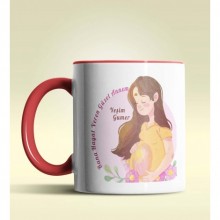 Kişiye Özel Bana Hayat Veren Güzel Annem Tasarımlı Kırmızı Kupa