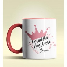 Kişiye Özel Evimizin Kraliçesi Tasarımlı Kırmızı Kupa Bardak