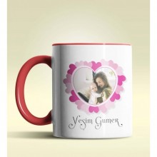 Kişiye Özel Çerçeveli Fotoğraf Tasarımlı Kırmızı Kupa Bardak