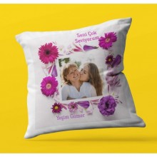 Kişiye Özel Çiçek Çerçeveli Fotoğraf 4 Temalı | Saten Kare Yastık