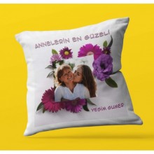 Kişiye Özel Çiçek Çerçeveli Fotoğraf Temalı | Saten Kare Yastık