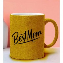 Anneler Gününe Özel Best Mum Tasarımlı Sarı Simli Kupa Bardak
