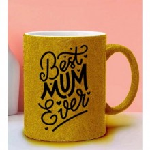 Anneler Gününe Özel Best Mum Ever Temalı Sarı Simli Kupa Bardak