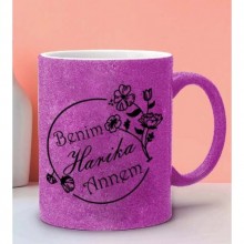 Anneler Gününe Özel Benim Harika Annem Tasarımlı Pembe Simli Kupa