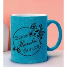 Anneler Gününe Özel Benim Harika Annem Tasarımlı Mavi Simli Kupa