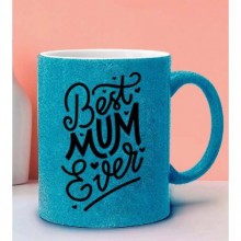 Anneler Gününe Özel Best Mum Ever Temalı Mavi Simli Kupa Bardak