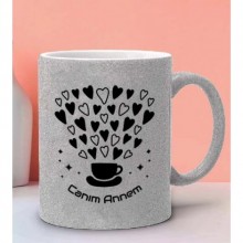 Anneler Gününe Özel Canım Annem 2 Tasarımlı Gümüş Simli Kupa