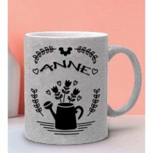 Anneler Gününe Özel Anne Tasarımlı Gümüş Simli Kupa Bardak