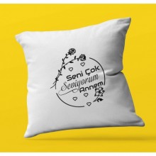 Anneler Günü Özel Seni Çok Seviyorum Annem Temalı | Saten Yastık