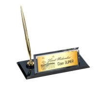 Kişiye Özel Ziraat Mühendisi Tasarımlı Kristal Masa İsimliği Saatli Tek Kalem - Altın