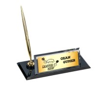 Kişiye Özel Master Chef Tasarımlı Kristal Masa İsimliği Saatli Tek Kalem Bardak - Altın