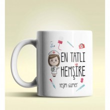 Kişiye Özel En Tatlı Hemşire Tasarımlı Beyaz Kupa Bardak