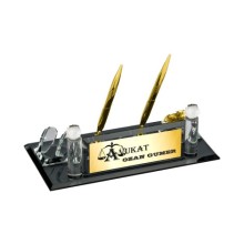 Kişiye Özel Avukat 3 Tasarımlı Kristal Masa İsimliği Saatli Çift Kalem - Altın