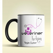 Kişiye Özel Veteriner Hekim 2 Tasarımlı Siyah Kupa Bardak