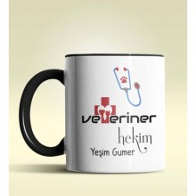 Kişiye Özel Veteriner Hekim Tasarımlı Siyah Kupa Bardak