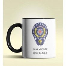 Kişiye Özel Polis Memuru 2 Tasarımlı Siyah Kupa Bardak