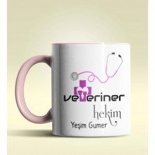 Kişiye Özel Veteriner Hekim 2 Tasarımlı Pembe Kupa Bardak
