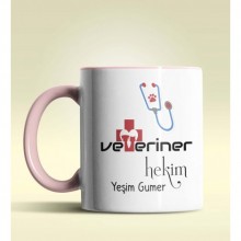 Kişiye Özel Veteriner Hekim Tasarımlı Pembe Kupa Bardak