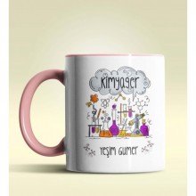 Kişiye Özel Kimyager 2 Tasarımlı Pembe Kupa Bardak