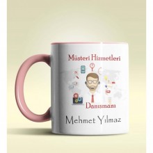 Kişiye Özel Müşteri Hizmetleri Tasarımlı Pembe Kupa Bardak
