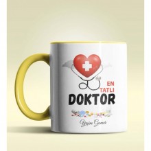 Kişiye Özel En Tatlı Doktor Tasarımlı Sarı Kupa Bardak