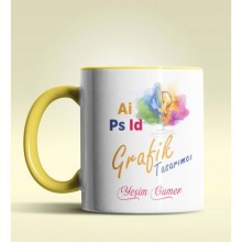 Kişiye Özel Grafik Tasarımcı Tasarımlı Sarı Kupa Bardak