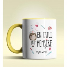 Kişiye Özel En Tatlı Hemşire Tasarımlı Sarı Kupa Bardak