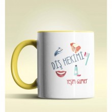 Kişiye Özel Diş Hekimi Tasarımlı Sarı Kupa Bardak