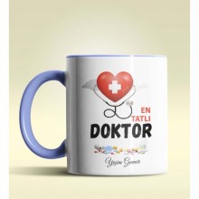 Kişiye Özel En Tatlı Doktor Tasarımlı Mavi Kupa Bardak