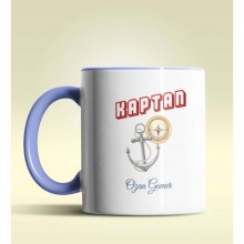 Kişiye Özel Kaptan Tasarımlı Mavi Kupa Bardak