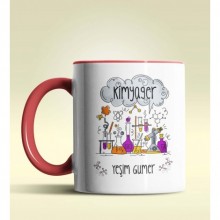 Kişiye Özel Kimyager 2 Tasarımlı Kırmızı Kupa Bardak