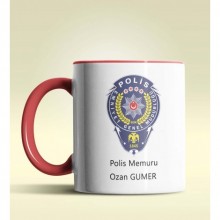 Kişiye Özel Polis Memuru 2 Tasarımlı Kırmızı Kupa Bardak