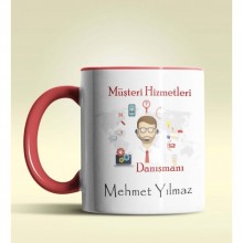 Kişiye Özel Müşteri Hizmetleri Tasarımlı Kırmızı Kupa Bardak