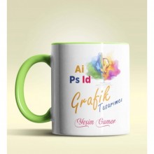 Kişiye Özel Grafik Tasarımcı Tasarımlı Yeşil Kupa Bardak