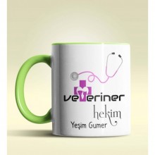 Kişiye Özel Veteriner Hekim 2 Tasarımlı Yeşil Kupa Bardak