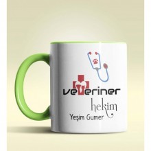 Kişiye Özel Veteriner Hekim Tasarımlı Yeşil Kupa Bardak