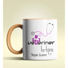 Kişiye Özel Veteriner Hekim 2 Tasarımlı Turuncu Kupa Bardak