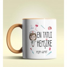 Kişiye Özel En Tatlı Hemşire Tasarımlı Turuncu Kupa Bardak