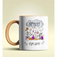 Kişiye Özel Kimyager 2 Tasarımlı Turuncu Kupa Bardak