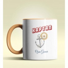 Kişiye Özel Kaptan Tasarımlı Turuncu Kupa Bardak