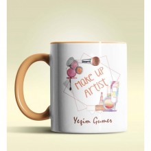 Kişiye Özel Make Up Artist 2 Tasarımlı Turuncu Kupa Bardak