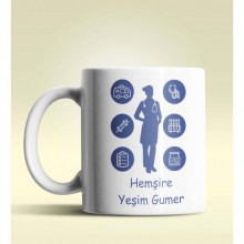 Kişiye Özel Hemşire Silüet (Bayan) Tasarımlı Beyaz Kupa Bardak