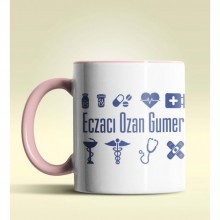 Kişiye Özel Eczacı 2 Tasarımlı Pembe Kupa Bardak