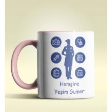 Kişiye Özel Hemşire Silüet (Bayan) Tasarımlı Pembe Kupa Bardak