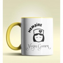 Kişiye Özel Hemşire 2 Tasarımlı Sarı Kupa Bardak