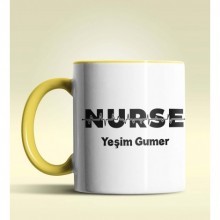 Kişiye Özel Nurse (Hemşire) Tasarımlı Sarı Kupa Bardak