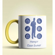 Kişiye Özel Hemşir Silüet (Bay) Tasarımlı Sarı Kupa Bardak