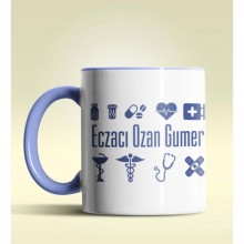Kişiye Özel Eczacı 2 Tasarımlı Mavi Kupa Bardak