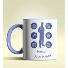 Kişiye Özel Hemşir Silüet (Bay) Tasarımlı Mavi Kupa Bardak